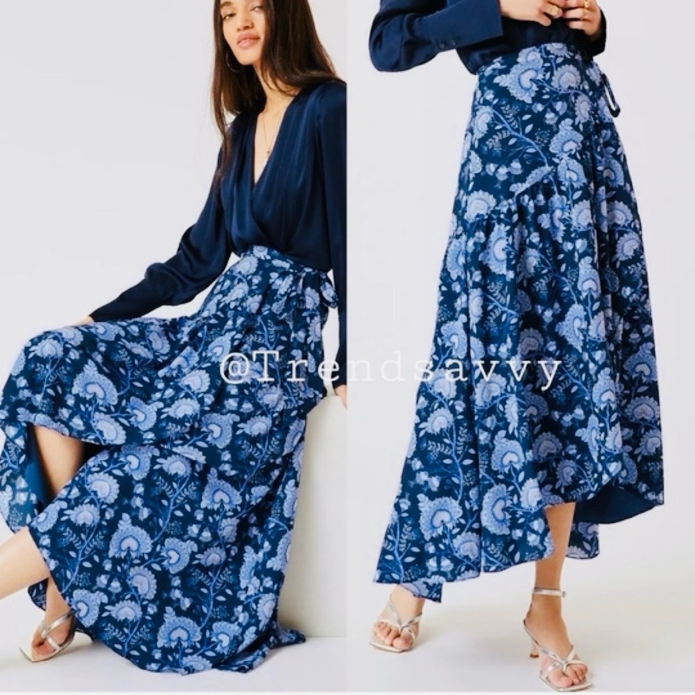 Elegant Asymmetrical Blue Floral Skirt